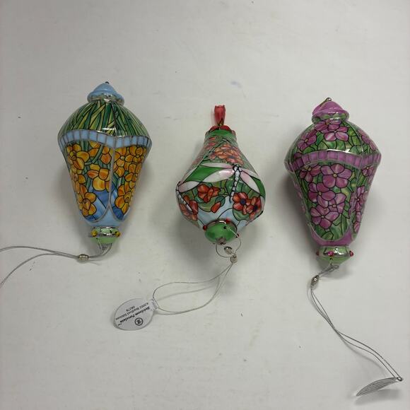 Bradford Editions Era of Louis Tiffany Heirloom Porcelain Ornaments #14 set of 3 - Picture 3 of 8